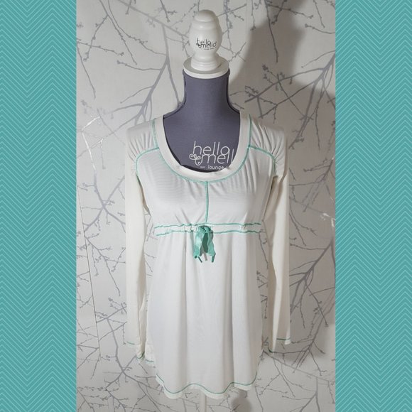 Prana White Striped Tie Front Babydoll Style Long Sleeve Tee - Picture 1 of 5